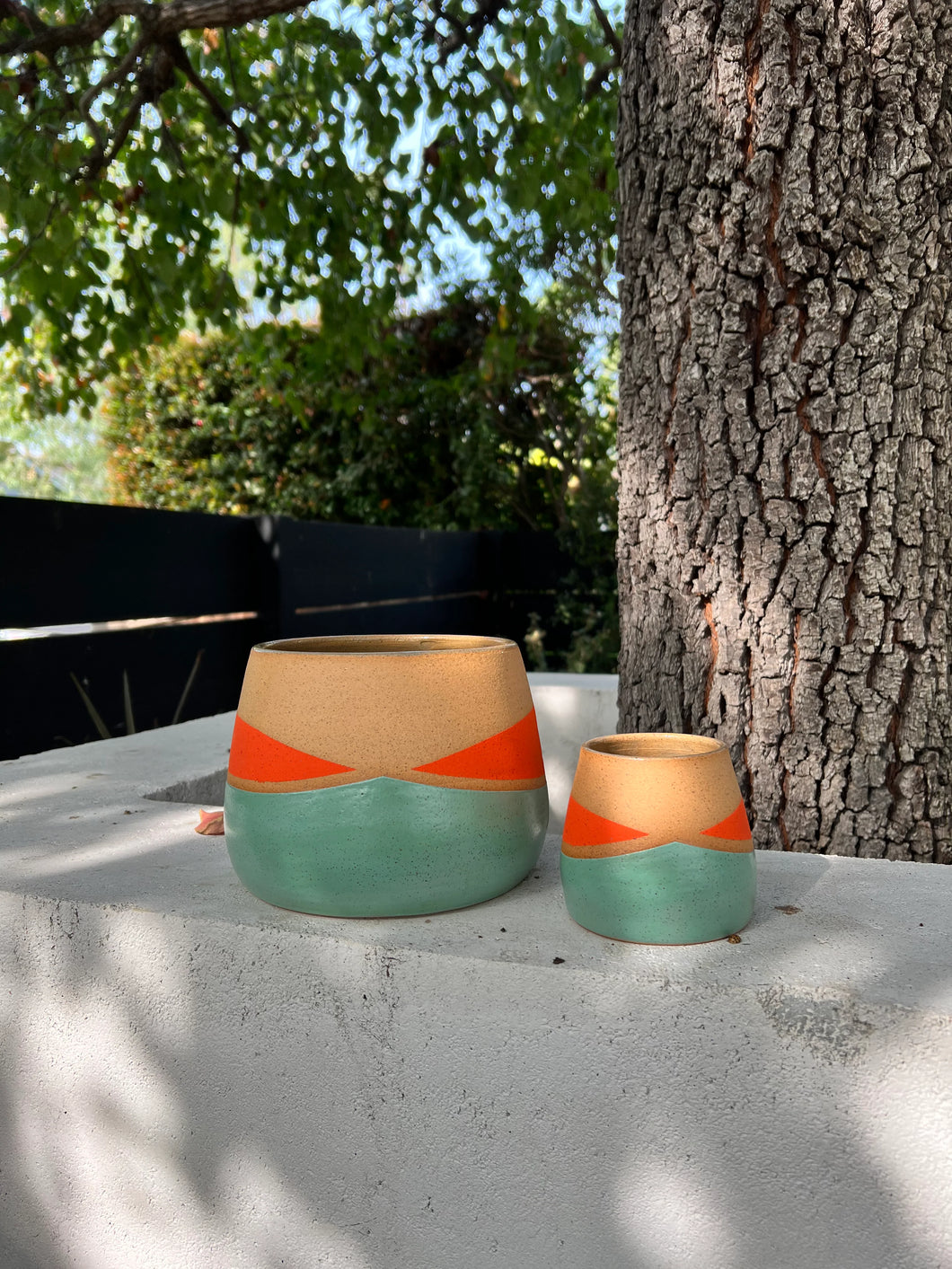 Whiskers Planter, Turquoise and Dayglo Orange